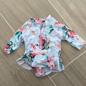 Flower rash guard swim suit